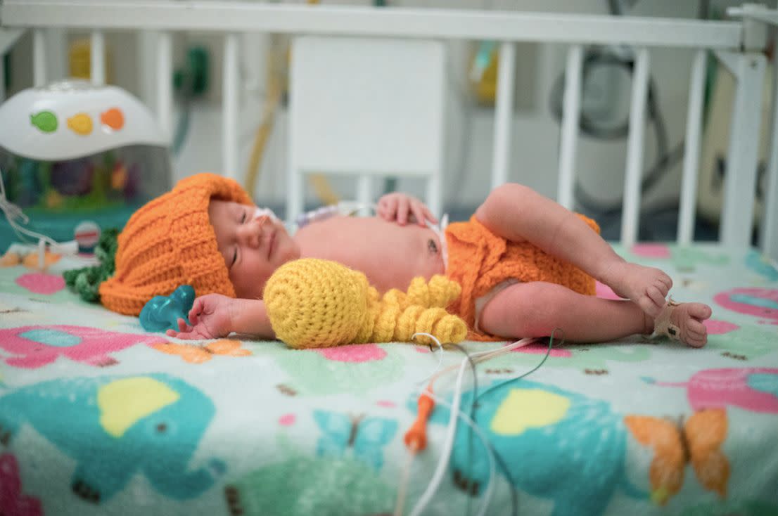 Nurse Tara Frankhauser at Children&rsquo;s Healthcare of Atlanta&nbsp;decided to knit costumes for the babies in the NICU. (Photo: Childrens Healthcare of Atlanta)