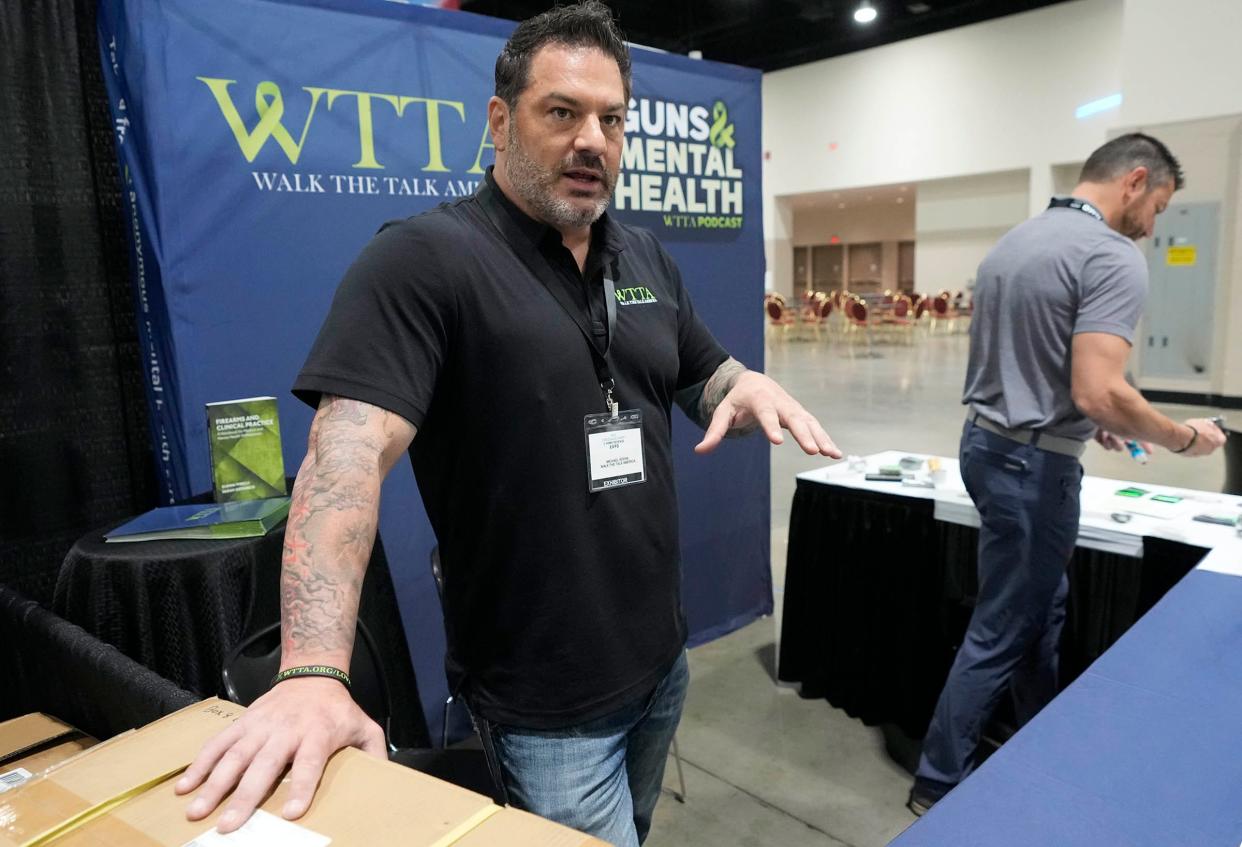 Michael Sodini, a former gun importer who started a group called Walk the Talk America to discuss mental health concerns among gun owners, at the Concealed Carry & Home Defense Expo in Milwaukee in September 2023.