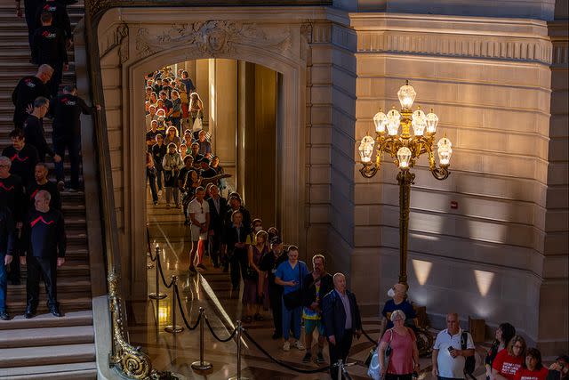 Crowds flow into San Francisco City Hall to pay respects to late Sen. Dianne Feinstein on Oct. 4, 2023