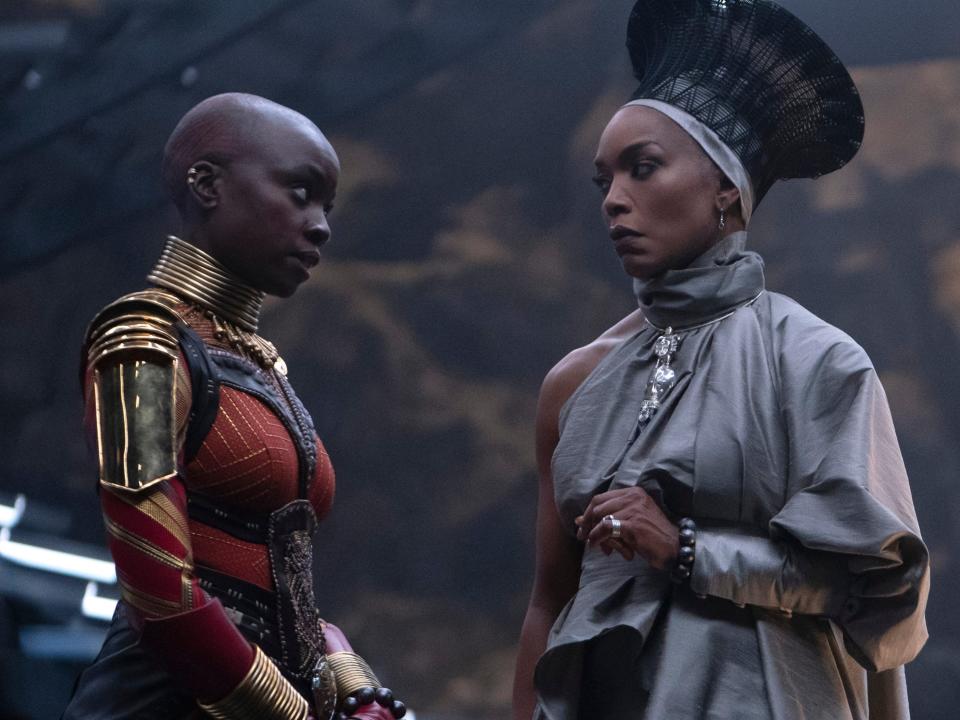 Dania Gurira as Okoye and Angela Bassett as Ramonda in "Black Panther: Wakanda Forever."