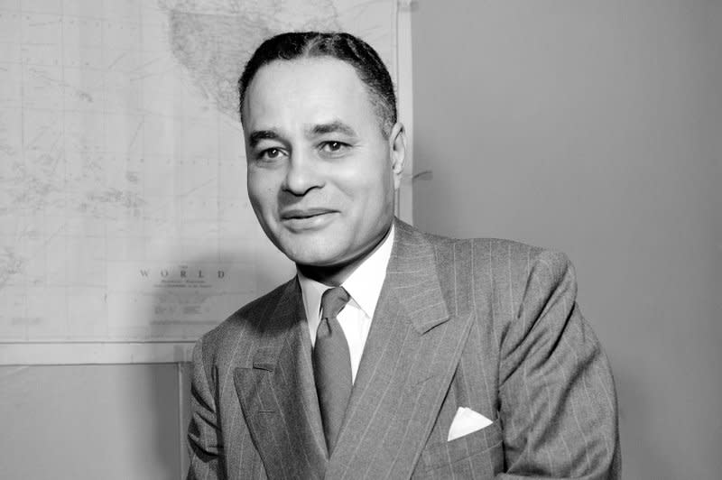 On December 10, 1950, U.S. diplomat Ralph Joseph Bunche received the Nobel Peace Prize for his peace mediation during the first Arab-Israeli war. He was the first African-American to win the award. File Photo by United Nations/UPI