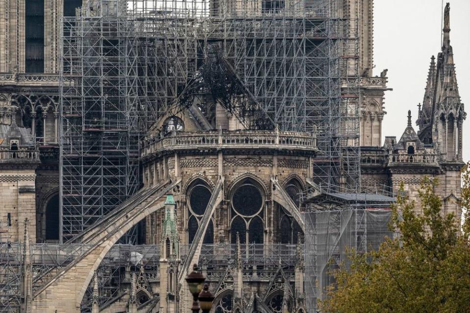 Notre Dame Cathedral in Paris after much of it was burned on MOnday