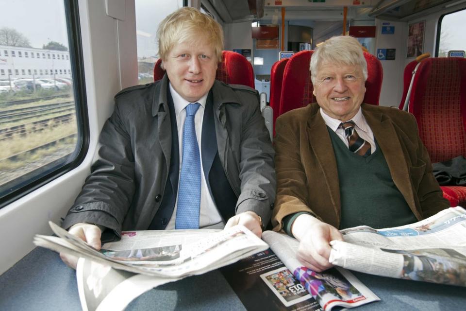 Boris Johnson with his father, Stanley, on the Mayoral campaign train (Alex Lentati)