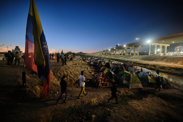 A view from the camp majorly populated by Venezuelan migrants in front of the US Border Patrol operations post across the Rio Bravo River in Mexico on November 14, 2022. / Credit: Carlos Ernesto Escalona/Anadolu Agency via Getty Images