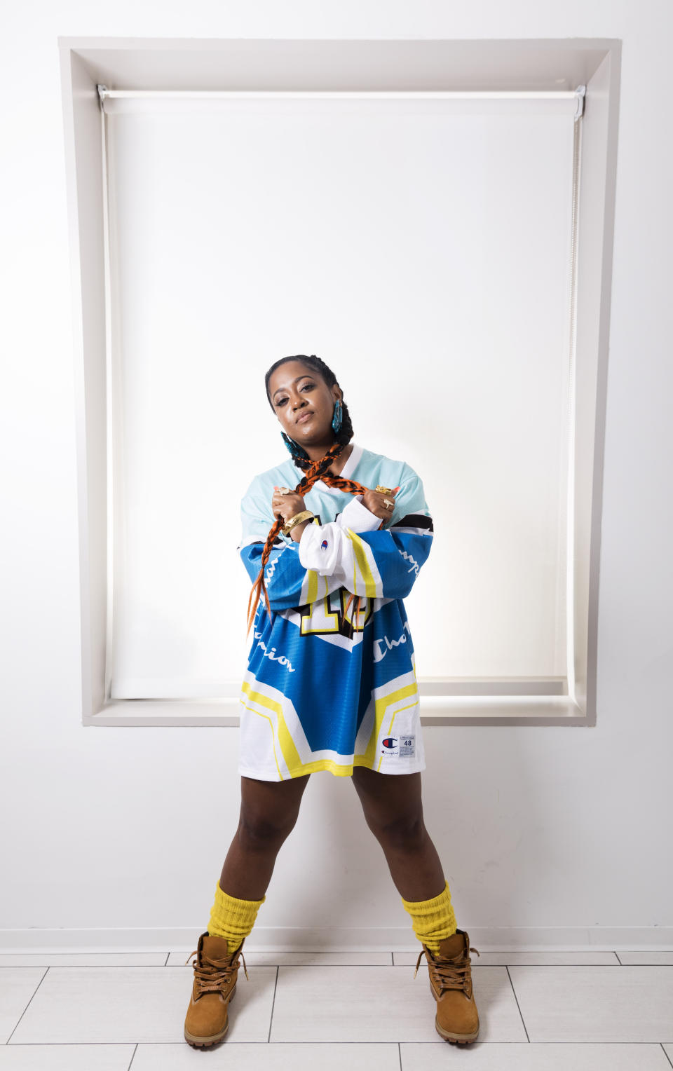 This Aug. 22, 2019 photo shows Rapsody posing for a portrait in New York to promote her latest album "Eve." (Photo by Brian Ach/Invision/AP)