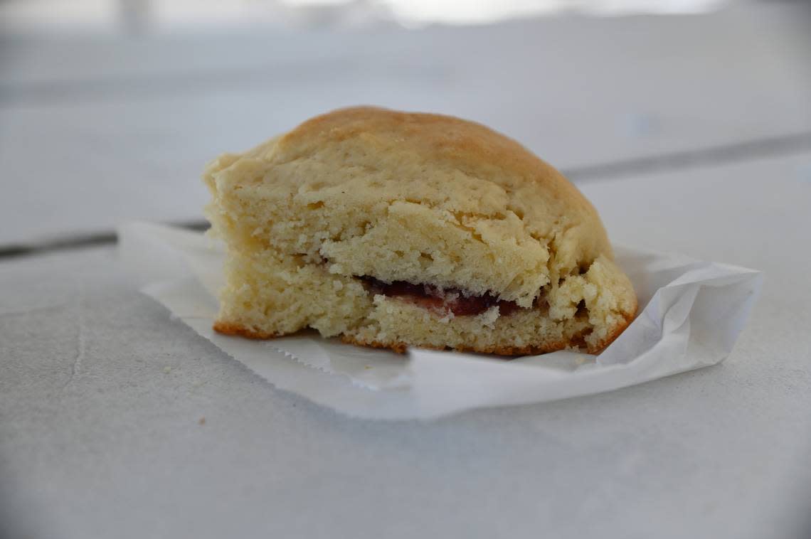 A fair scone from the Mount Baker Toppers stand Thursday, Aug. 11, at the Northwest Washington Fair in Lynden.