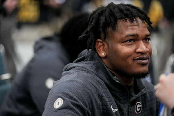 PHOTO: Georgia defensive lineman Jalen Carter speaks during media day ahead of the national championship NCAA College Football Playoff game between Georgia and TCU, Saturday, Jan. 7, 2023, in Los Angeles. (Marcio Jose Sanchez/AP, FILE)