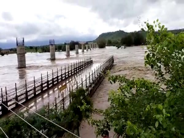 Two bridges on Datia-Gwalior road damaged due to strong currents of the Sindh river, in Datia on Tuesday. (ANI Photo)