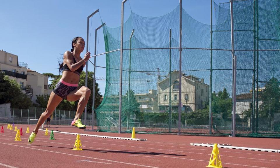 Katarina Johnson-Thompson keeps busy during a training session at the track in Montpellier, her new base for operations. 