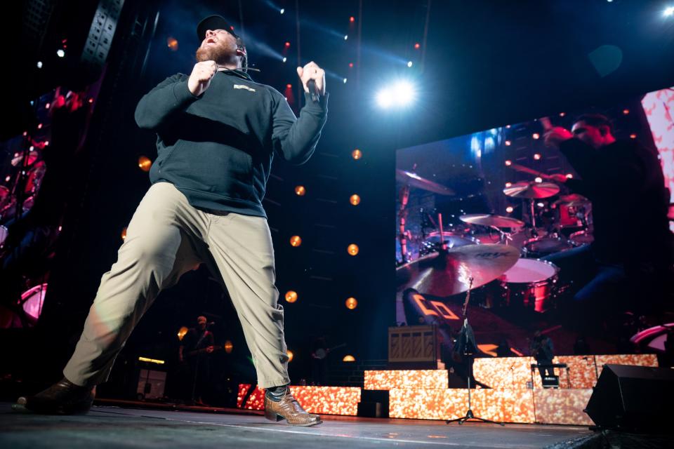 Luke Combs performs at Empower Field at Mile High in Denver, Colo., Saturday, May 21, 2022. The show kicked off Combs’ first-ever headlining stadium tour.