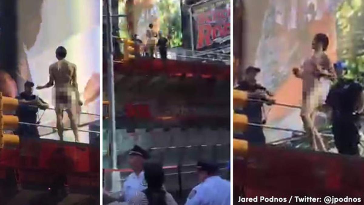 Naked Emotionally Disturbed Man Stands Off With Nypd Atop Tkts Booth