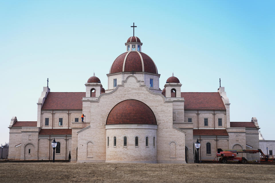 Work continues on the Blessed Stanley Rother Shrine, Thursday, Feb. 2, 2023, in Oklahoma City. A dedication Mass set for Friday, Feb. 17, 2023, will mark the official opening of the shrine, honoring Stanley Francis Rother, a missionary from Oklahoma, who was killed in Guatemala in 1981. (AP Photo/Sue Ogrocki)