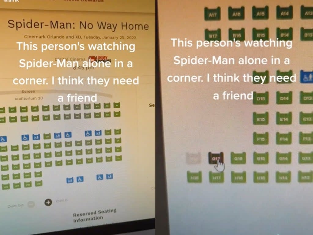Man horrifies TikTok users after planning to book seat next to only other movie-goer (TikTok / @airlk)