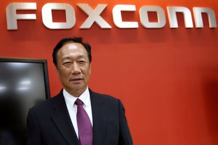 FILE PHOTO: Terry Gou, founder and chairman of Foxconn reacts during an interview with Reuters in New Taipei City