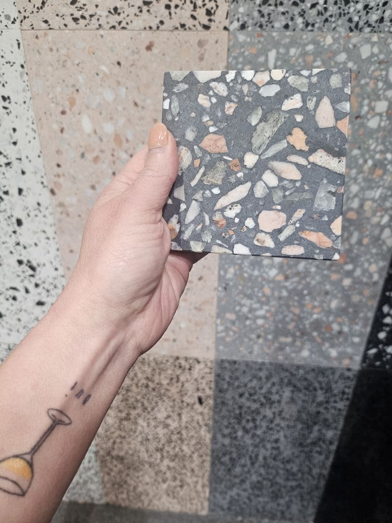 Gray and brushed terrazzo finish samples