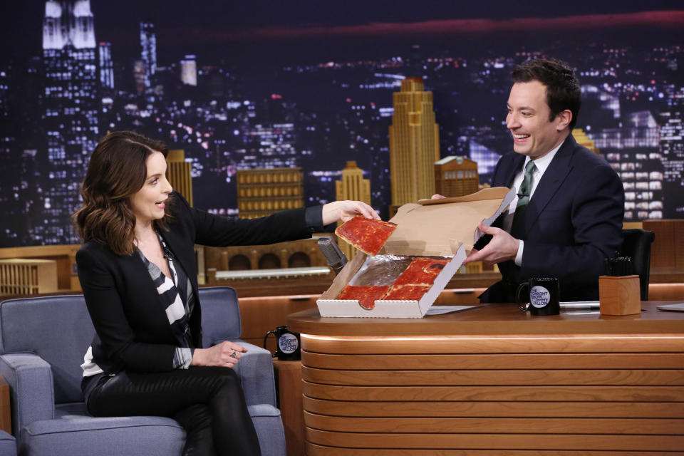 Tina Fey during an interview with host Jimmy Fallon on March 3, 2014 -- (Photo by: Lloyd Bishop/NBC/NBCU Photo Bank via Getty Images)