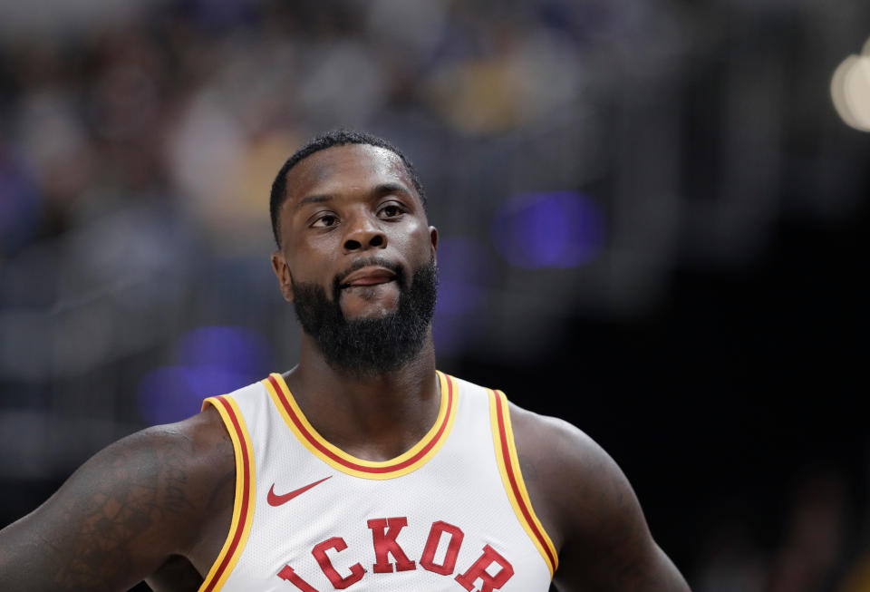 Indiana Pacers’ Lance Stephenson in action during the second half of an NBA basketball game against the Charlotte Hornets, Tuesday, April 10, 2018, in Indianapolis. Charlotte won 119-93. (AP Photo/Darron Cummings)