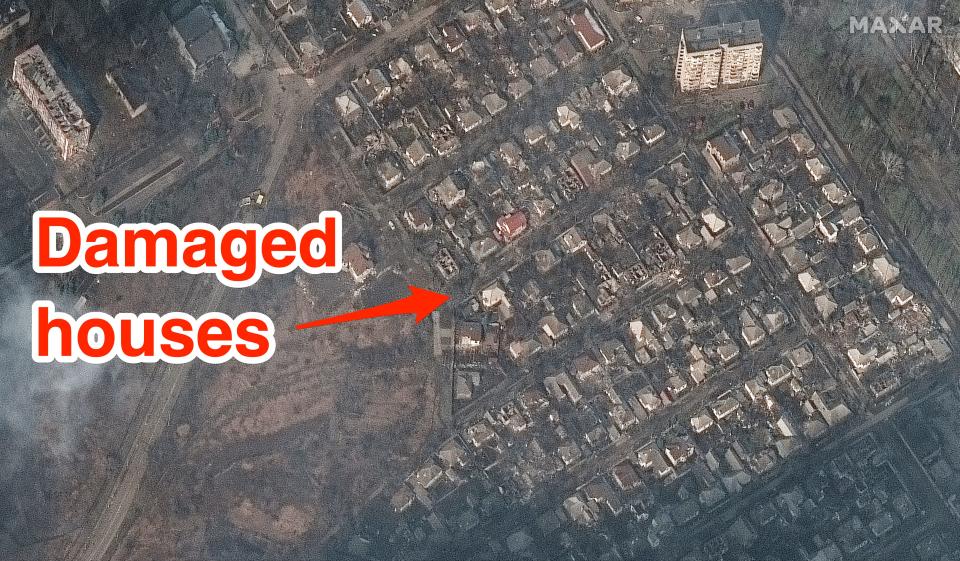 Satellite images show damaged houses in Mariupol, Ukraine