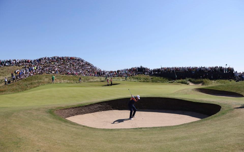 United States' Jordan Spieth plays out of a bunker on the 6th hole - AP