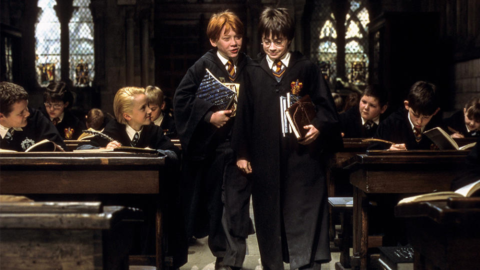 A young Daniel Radcliffe and Rupert Grint as Harry Potter and Ron Weasley. - Credit: ph: Peter Mountain