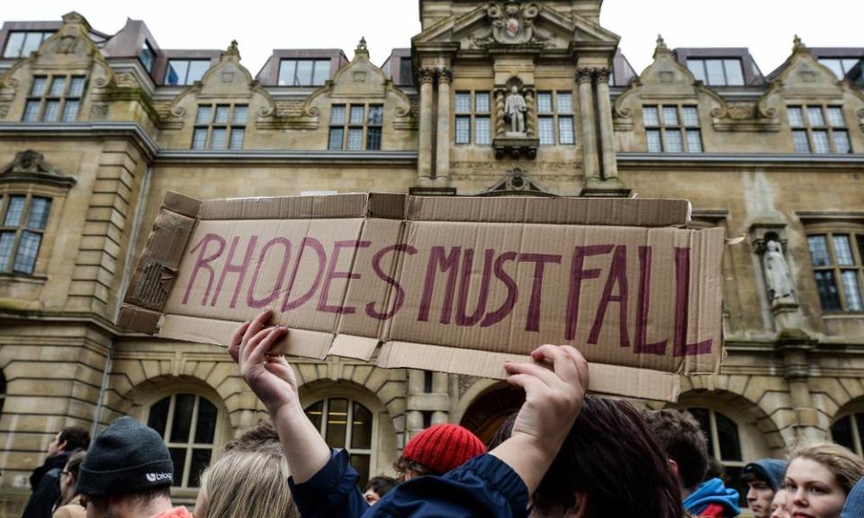 The statue of Cecil Rhodes at Oxford University’s Oriel College.