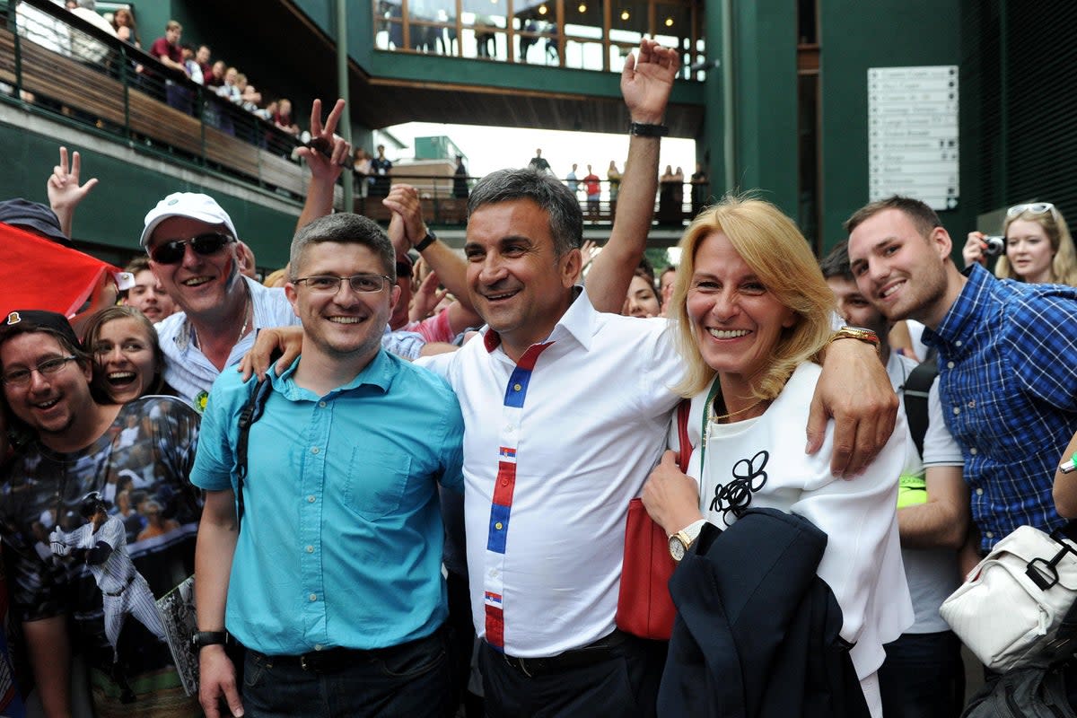 Novak Djokovic’s father Srdjan, centre, appeared at a pro-Russian demonstration (Anthony Devlin/PA) (PA Archive)