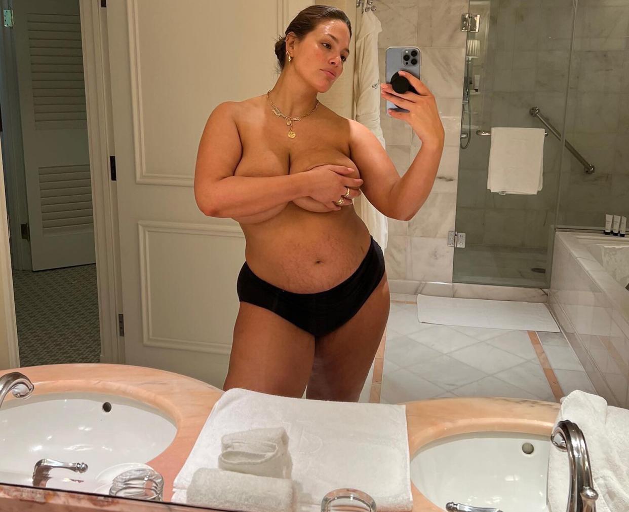 Ashley Graham Shows Off 'New Tummy' in Topless Photo After Welcoming Twins: 'We've Been Through A Lot'