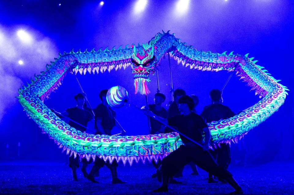 國立體育大學舞龍隊帶來「夜光龍」表演。圖/桃園市政府提供