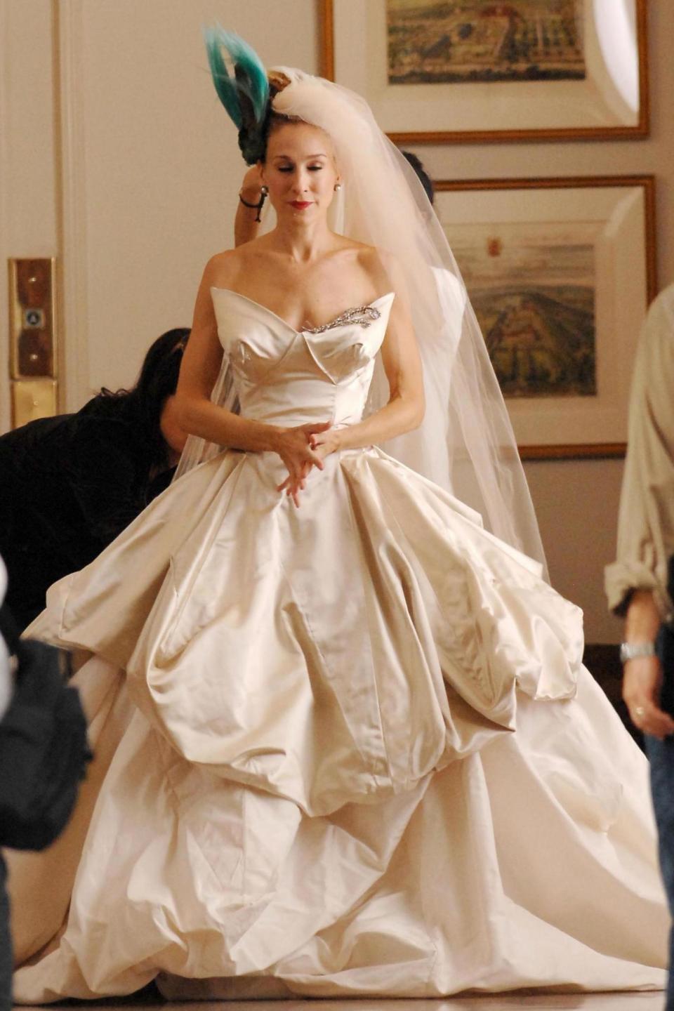 Sarah Jessica Parker as Carrie Bradshaw, wearing the ill-fated Vivienne Westwood creation (Humberto Carreno / Rex Features)