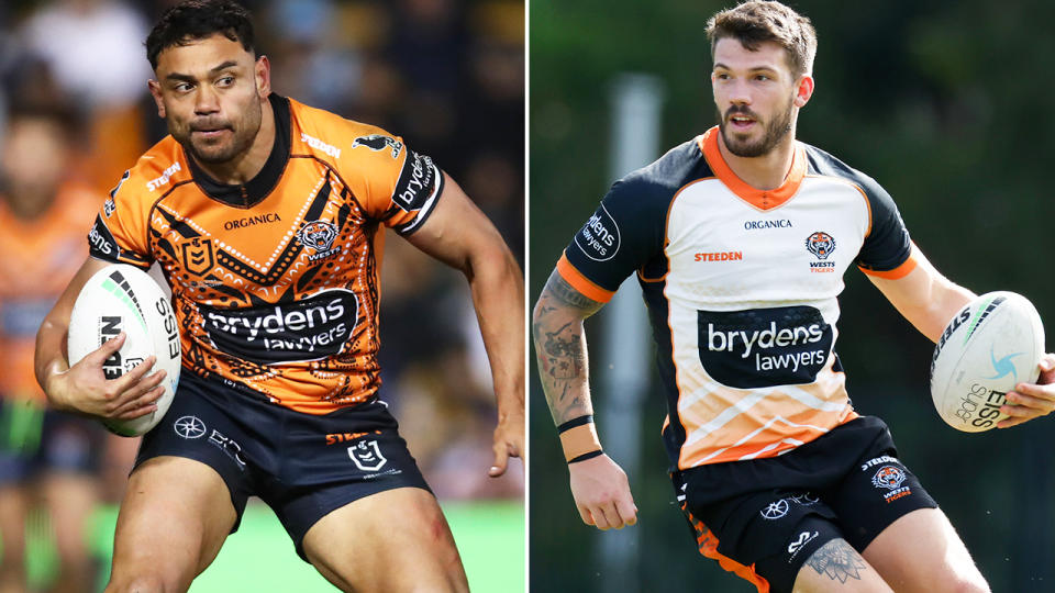 David Nofoaluma and Oliver Gildart, pictured here in action for Wests Tigers.