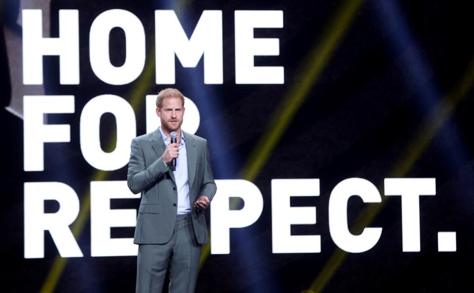 Britain's Prince Harry speaks during the opening ceremony of the Invictus Games, in Duesseldorf, Germany, September 9, 2023.