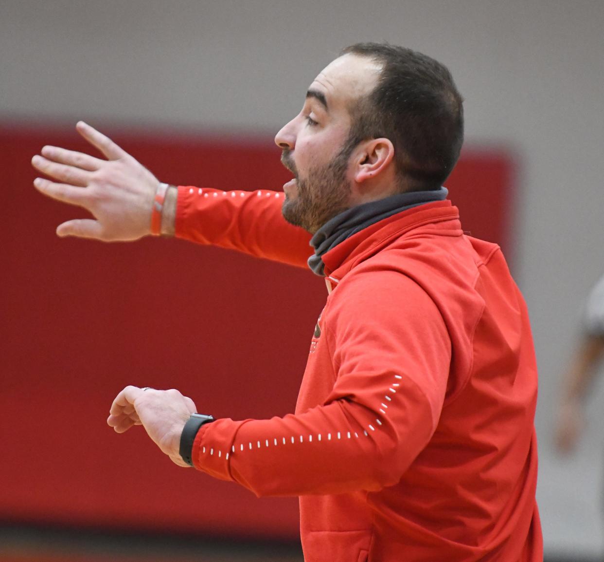 Canton South boys basketball coach Luke Conley during a 2021 game against West Branch.