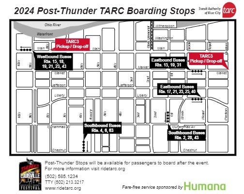 TARC is increasing service into downtown Louisville and designating five post-event boarding areas for the Thunder Over Louisville.