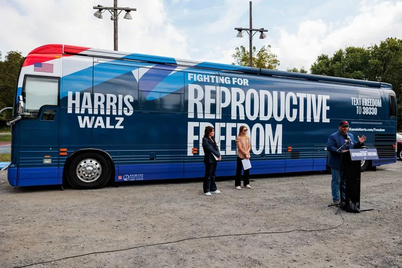 The Harris-Walz campaign's "Fighting for Reproductive Freedom" bus tour in Scranton