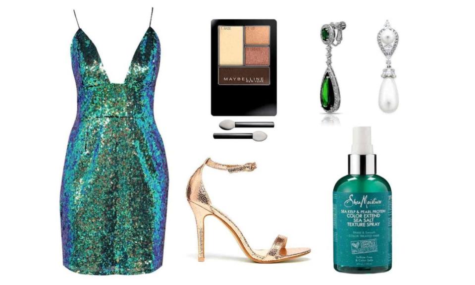 <p>The green sequin party dress is wearable when it’s above the knee, and don’t be afraid to channel Ronan’s artfully mismatched earrings and beachy, artfully undone hair.</p>