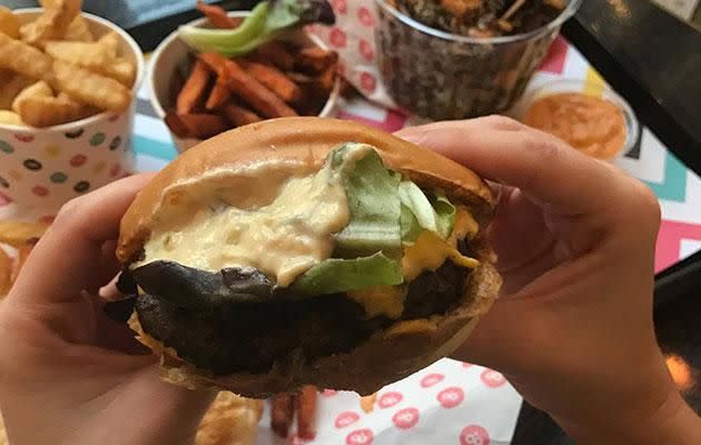 The beef burger - cooked medium. Photo: Matthew Kelly/Be