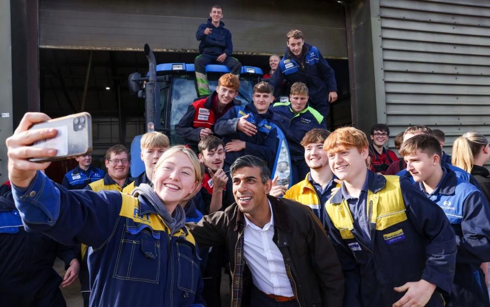 Rishi Sunak meets farming students at Writtle University College near Chelmsford, Essex, in September