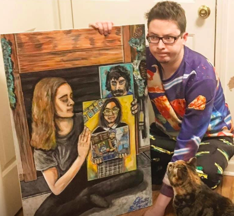 Travis Simpson stayed up all night painting his picture. Source: Reddit
