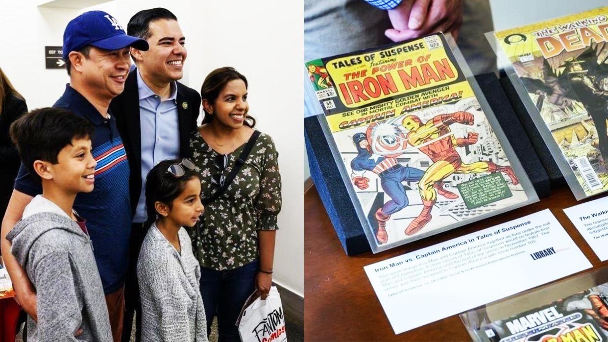 Rep. Robert Garcia giving away free comic books on Capitol Hill