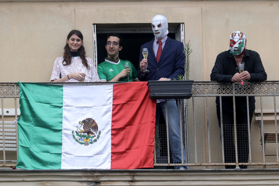 PARIS, FRANCE - JULY 26: Spectators are seen wearing lucha libre wrestling masks showing support for Team Mexico prior to the opening ceremony of the Olympic Games Paris 2024 on July 26, 2024 in Paris, France. (Photo by Lars Baron/Getty Images)