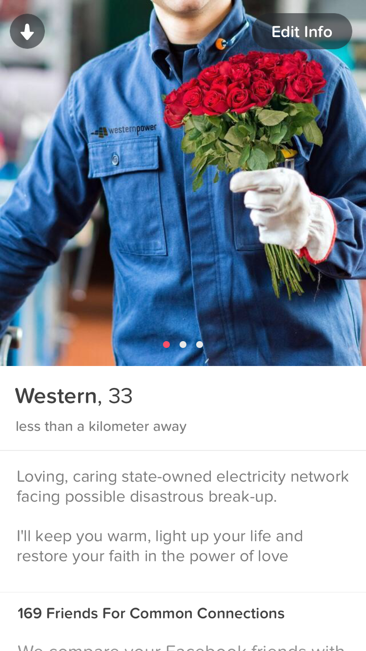 It only took until 8am for Western Power to get 65 matches on Tinder. Source: ETU