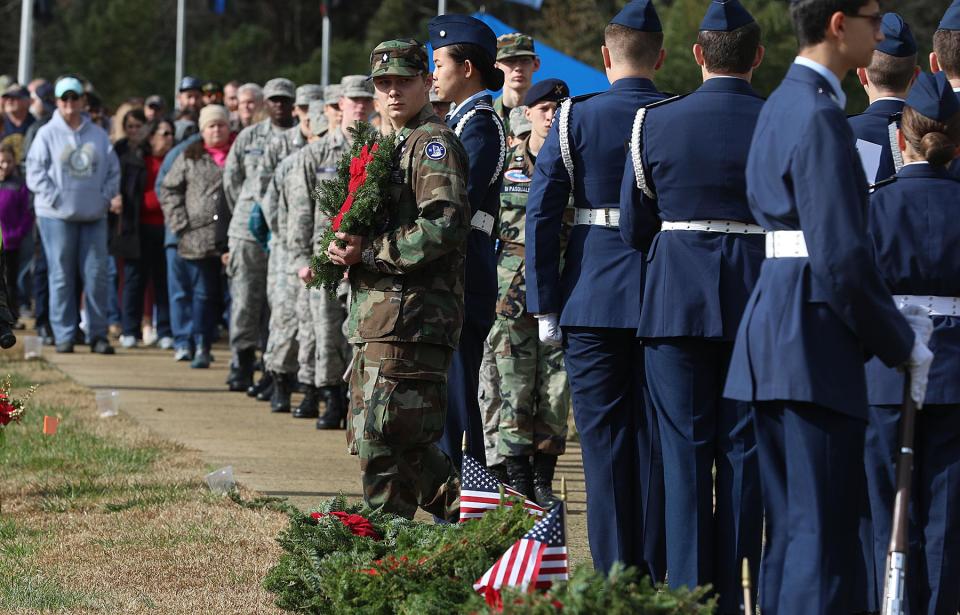 The Laying of the Wreaths during the Civil Air Patrol Gastonia Squadron's Wreaths Across America held Saturday, Dec. 14, 2019, at Gaston Memorial Park on South New Hope Road. [Mike Hensdill/The Gaston Gazette]