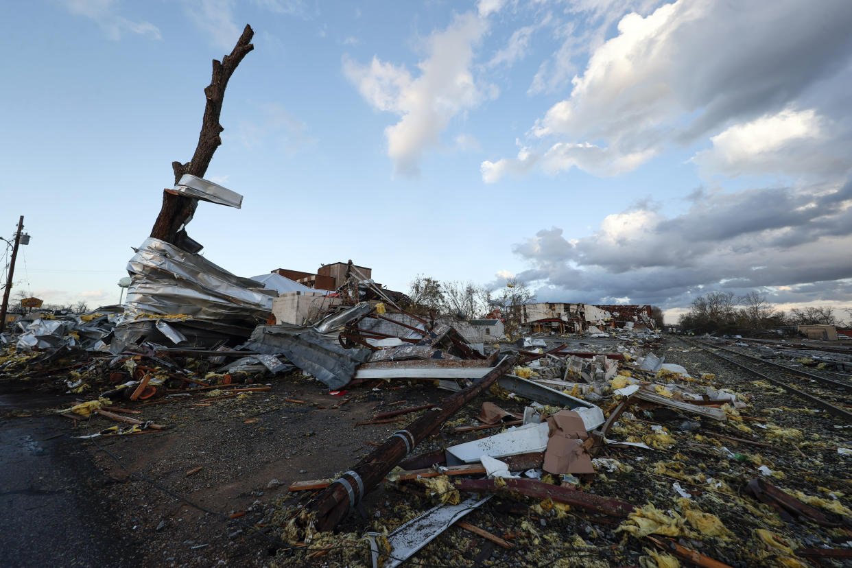 Damage from businesses hit by a tornado that went through downtown Selma