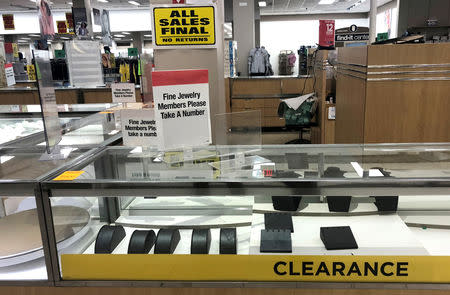 FILE PHOTO: An empty jewelry display case is seen inside a Sears department store which was being closed as part of multiple store closures by Sears Holdings Corp in the United States in Nanuet, New York, U.S., December 21, 2018. Picture taken Dec. 21, 2018. REUTERS/Mike Segar/File Photo