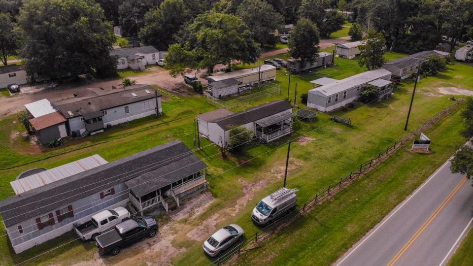 This mobile home park on Burnt Church Road known as Graves Trailer Park photographed with a drone on Sept. 21, 2023, is listed for sale for $3.5 million in Old Town Bluffton.
