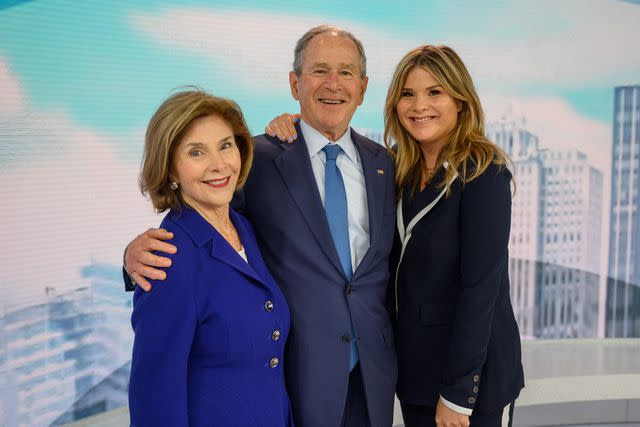 Nathan Congleton/NBC Former first lady Laura Bush and former President George W. Bush pose with their daughter Jenna Bush Hager