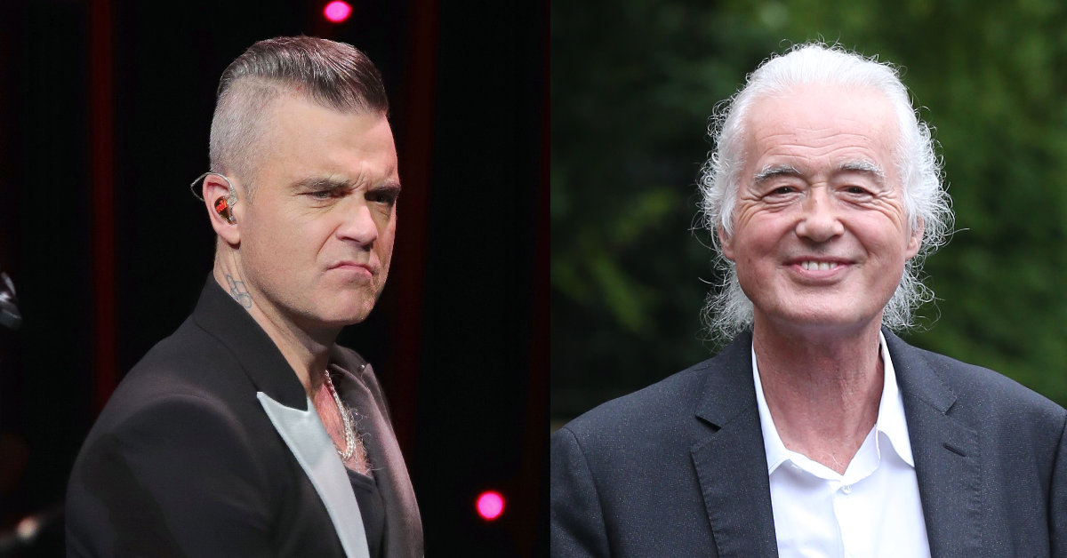Robbie Williams (Photo by Tristar Media/Getty Images) & 
Jimmy Page (Photo by Neil Mockford/Getty Images)