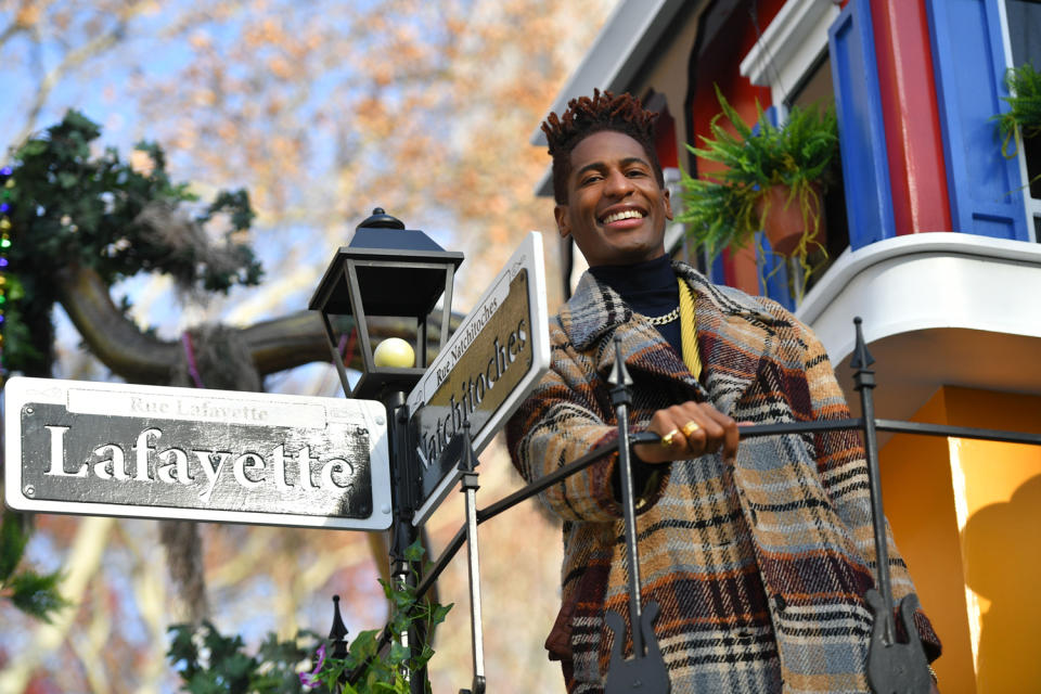 <p>Jon Batiste smiles for the cameras from atop a float in the 95th Annual Macy's Thanksgiving Day Parade in N.Y.C. on Nov. 25.</p>