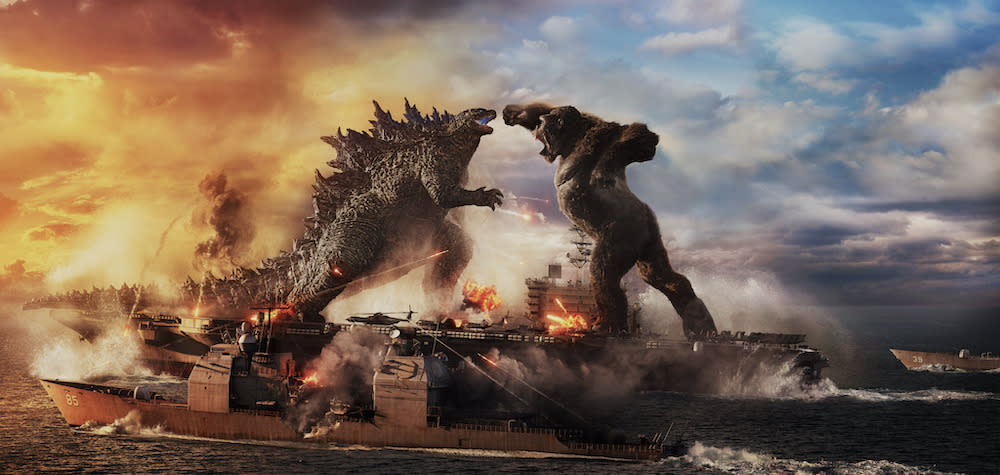 The two titans wrestle in Godzilla vs. Kong. (PHOTO: Warner Bros Pictures)