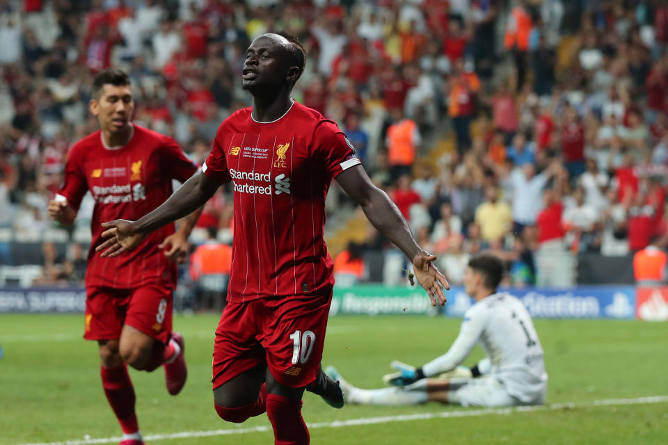 Sadio Mane of Liverpool celebrates after scoring a goal to make it 1-1. (Credit: Getty Images)